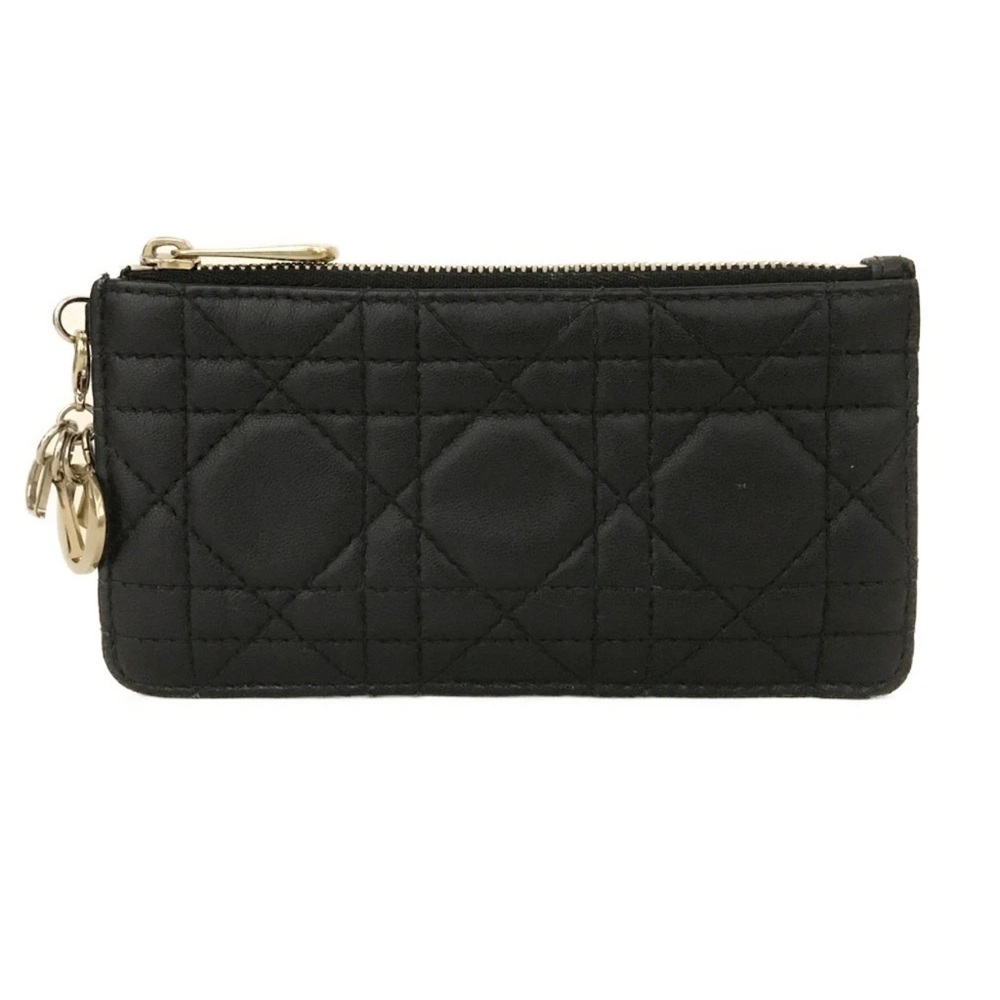DIOR Lady Dior Black Card Holder with Gold Accents